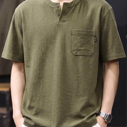 リネン混 ヘンリーネックTシャツ（7Colors）260474