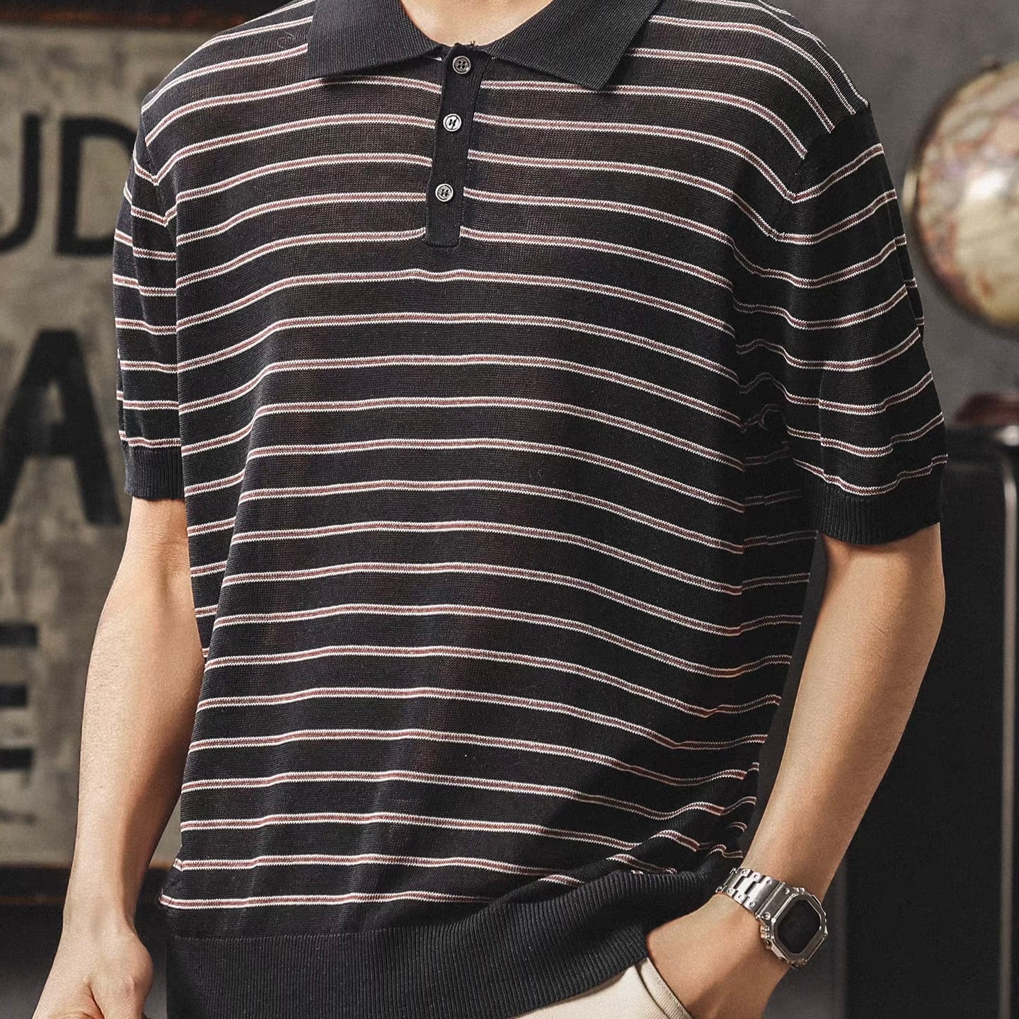 ボーダー 半袖ニットポロシャツ（2Colors）260252