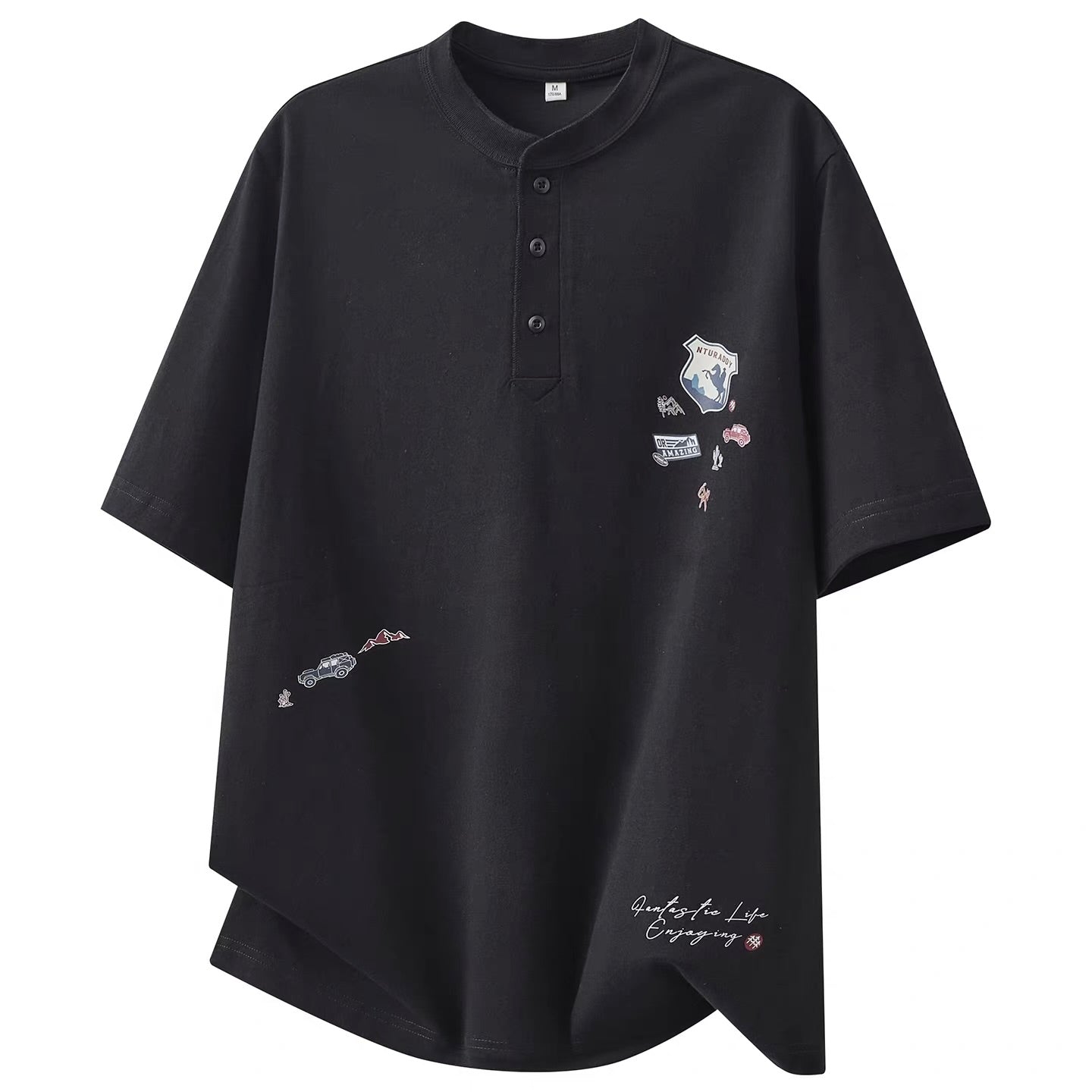 ワンポイントイラスト ヘンリーネックTシャツ（2Colors）260427