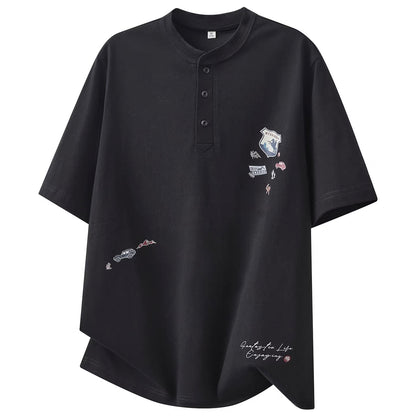 ワンポイントイラスト ヘンリーネックTシャツ（2Colors）260427