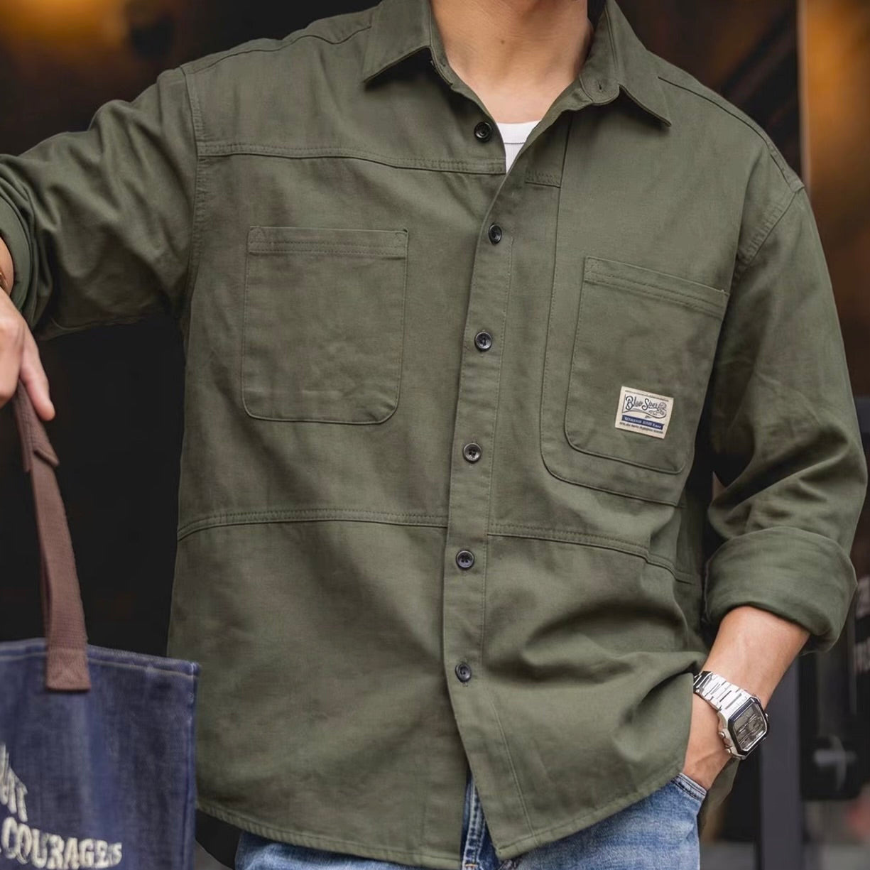 ワンポイントロゴ デザインステッチ ワークシャツ（4Colors）260212