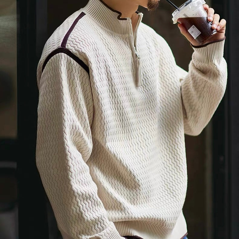 ウェーブデザイン ハーフジップ セーター（2Colors）250883