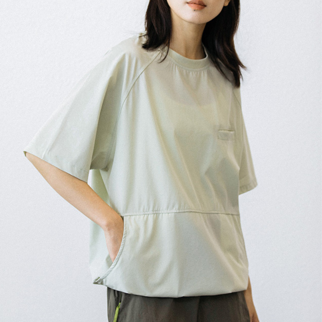 裾ドローコード サイドポケット付 オーバーサイズTシャツ（3Colors）240375