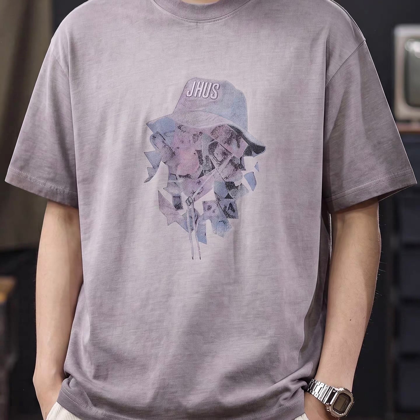 ウォッシュ加工 ハットモチーフ 半袖Tシャツ（3Colors）260526