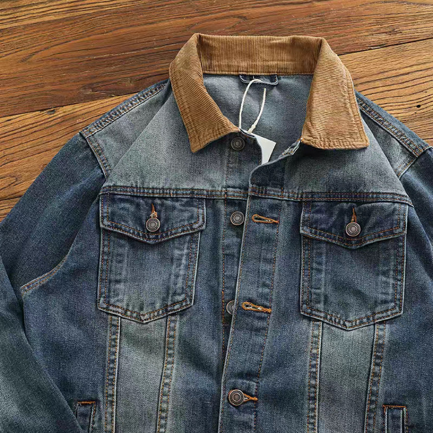 コーデュロイ襟 ウォッシュドデニムジャケット（1Color）240583