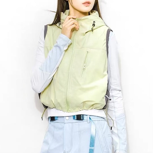 バイカラー フード付ショートベスト（2Colors）260227