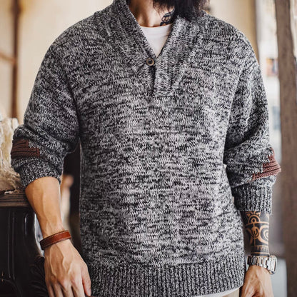 ショールカラー パッチワーク ニットプルオーバー（1Color）251080