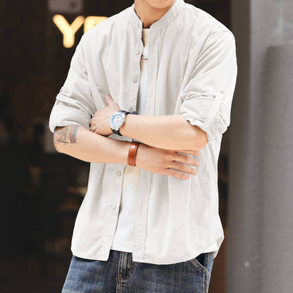 ロールアップ可能 ノーカラーシャツ（5Colors）250896