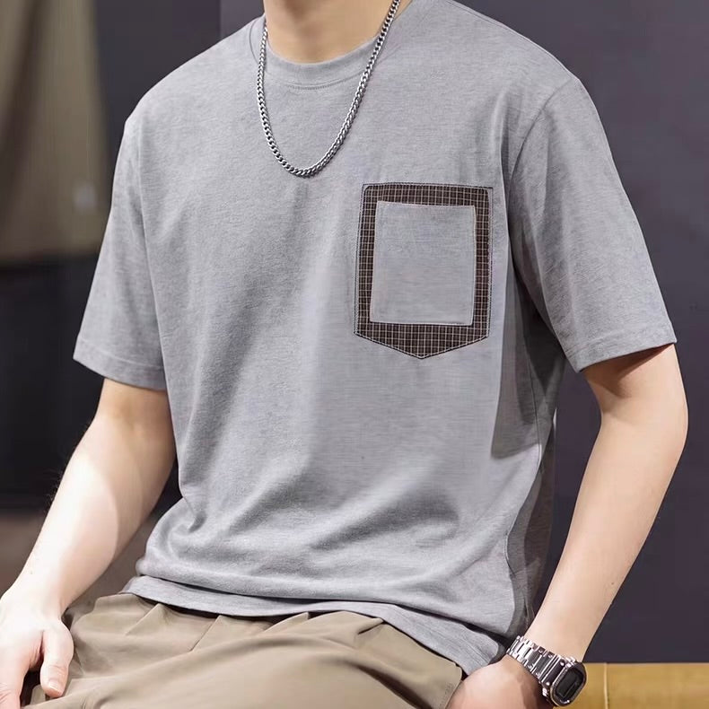チェックパッチポケット付 シンプルTシャツ（2Colors）260467
