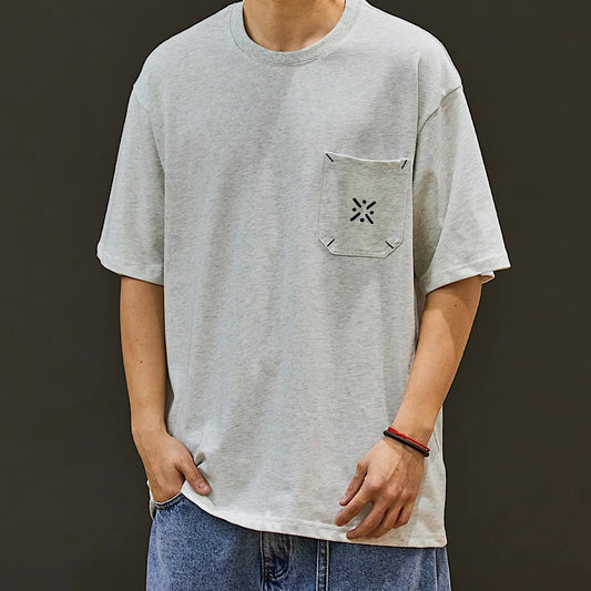 刺繍入りポケット付 ドロップショルダーTシャツ（3Colors）250290