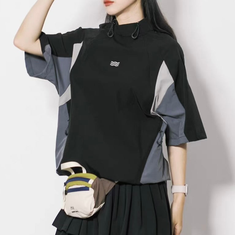 ジップ付スタンドカラー Tシャツ（2Colors）260502