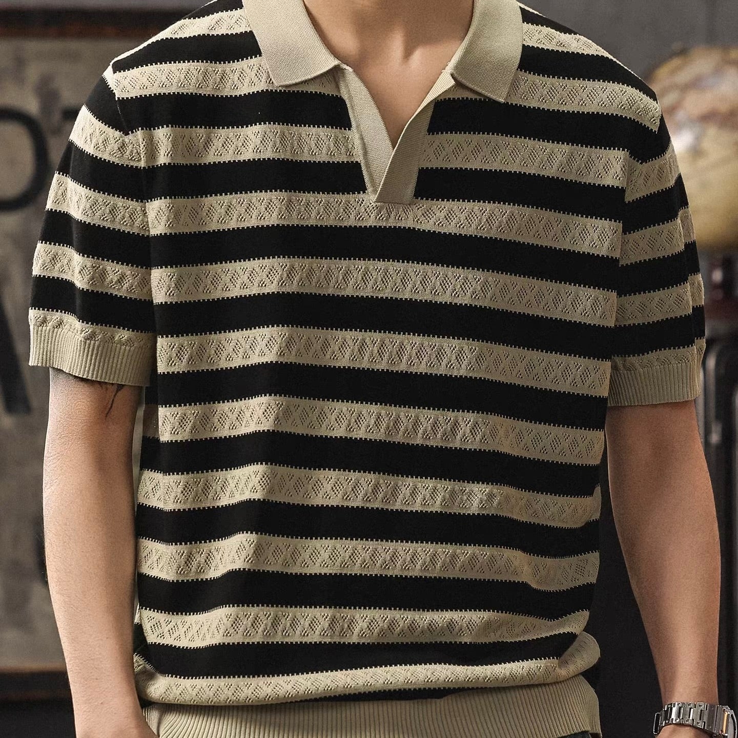 ボーダー ポロカラー ニットTシャツ（1Color）260187