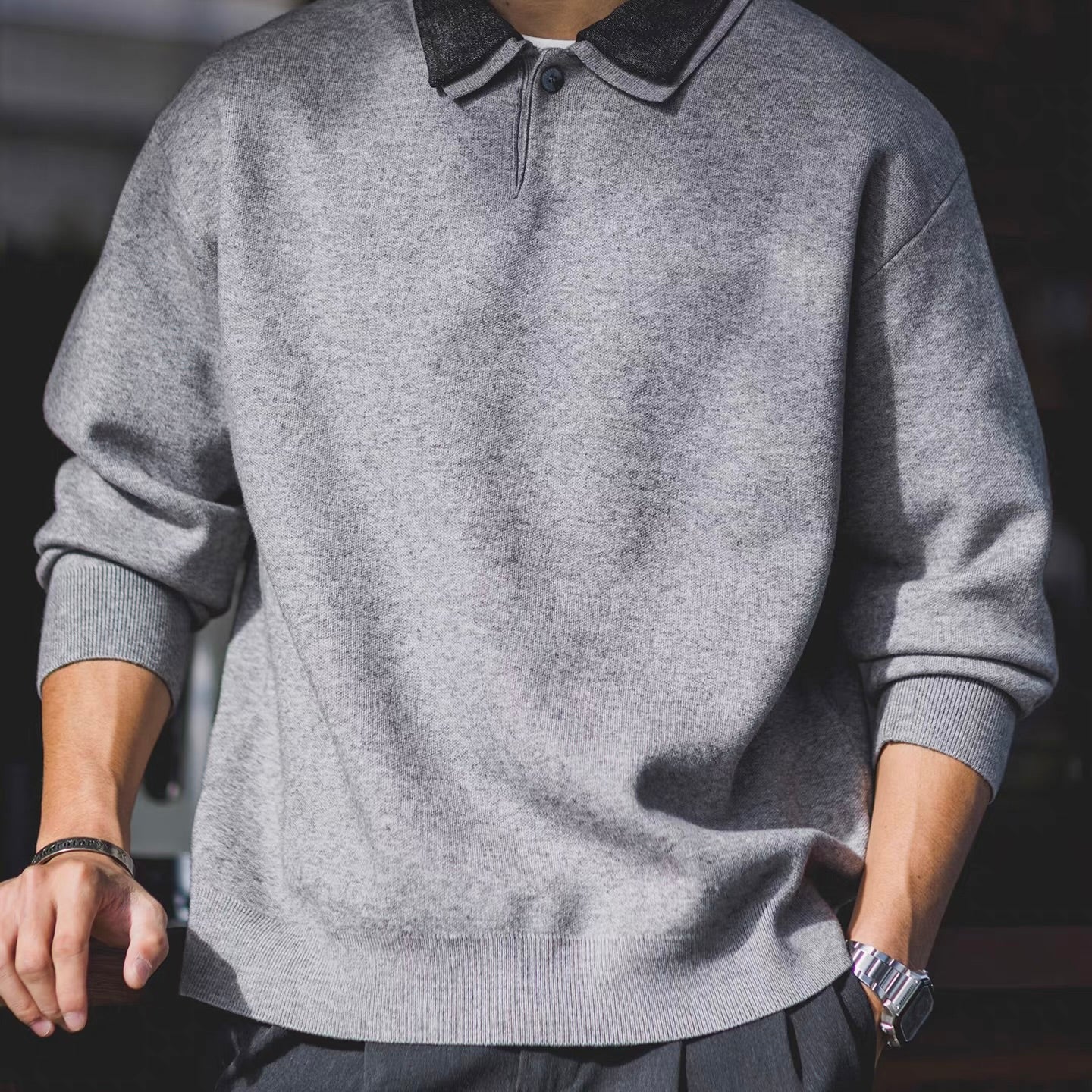 フェイクレイヤード ポロカラー セーター（2Colors）251050