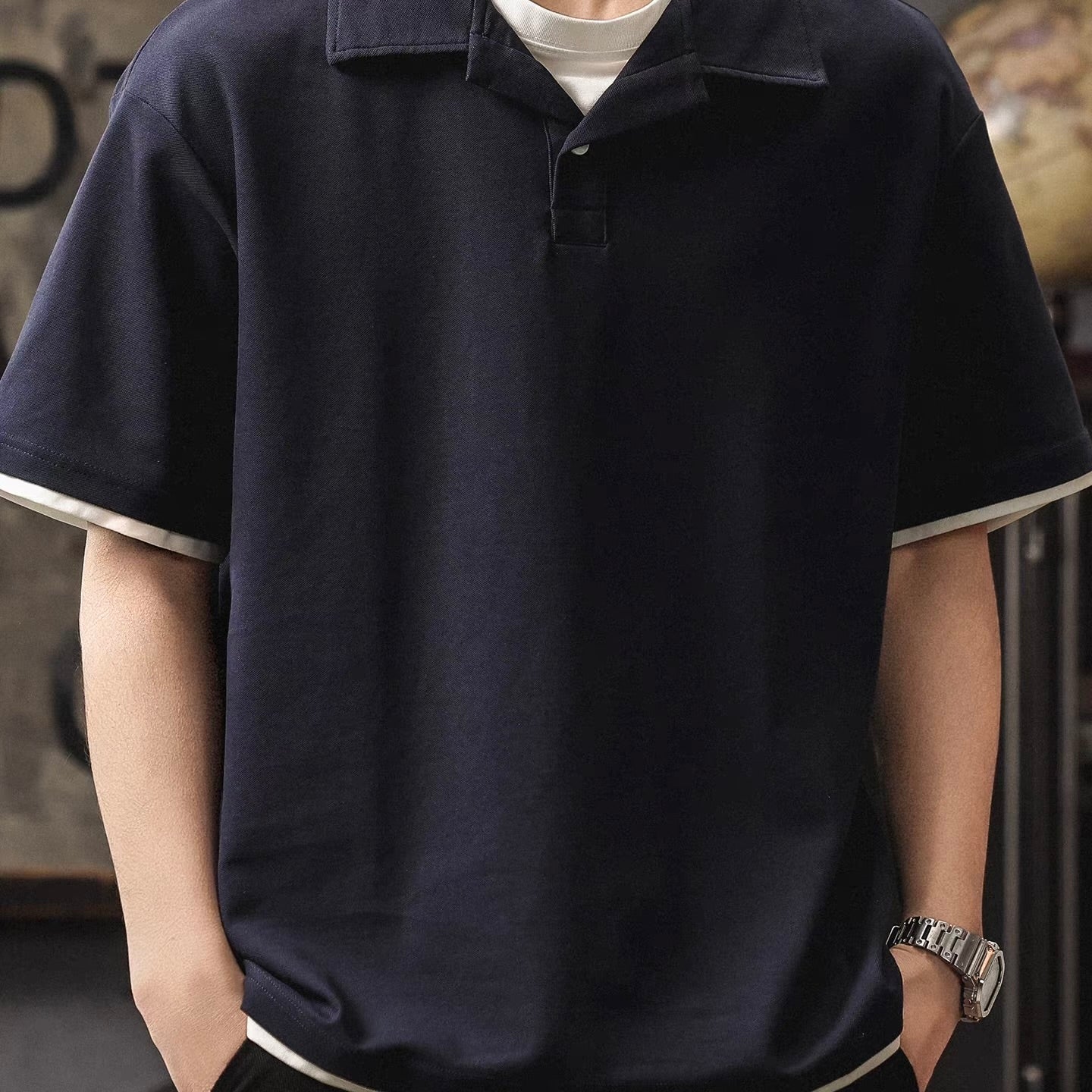 フェイクレイヤード シンプル ポロシャツ（2Colors）260204