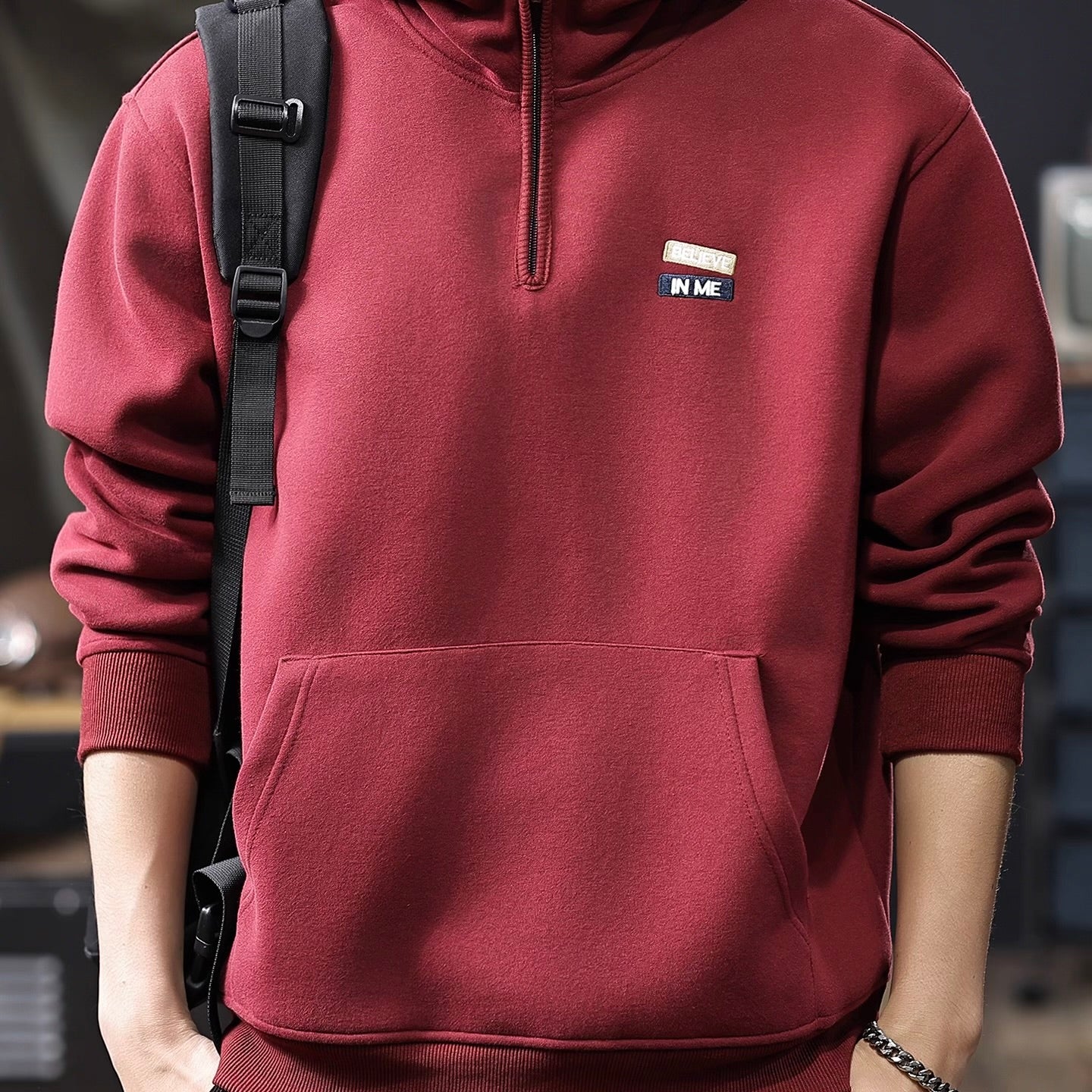 ワンポイントロゴ ハーフジップ フーディー（4Colors）251007