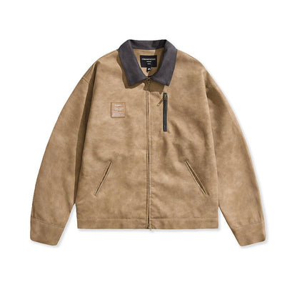 ワンポイントカラー フェイクレザー ジャケット（2Colors）250767