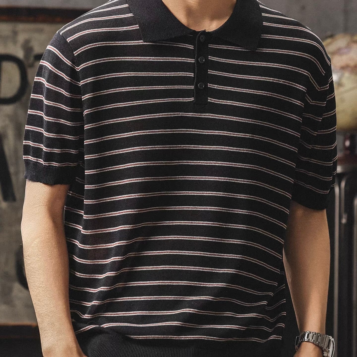 ボーダー 半袖ニットポロシャツ（2Colors）260252