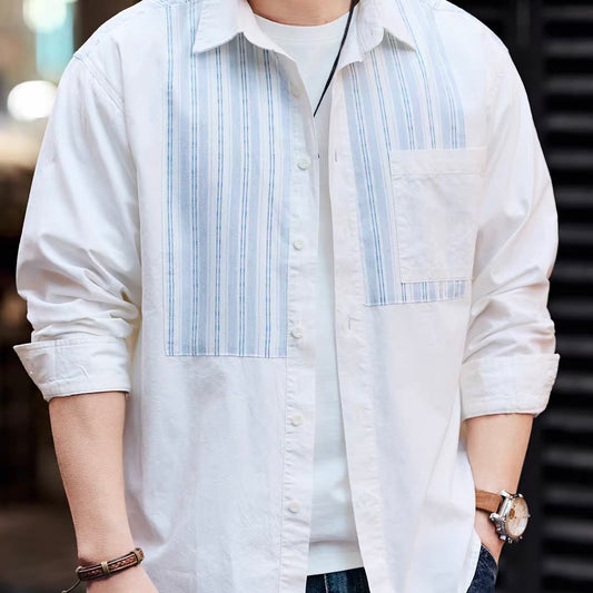 パッチワーク ストライプ 長袖シャツ（2Colors）260218