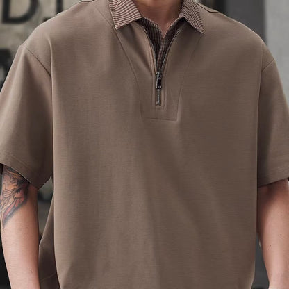 チェック襟付き ハーフジップポロシャツ（3Colors）260154