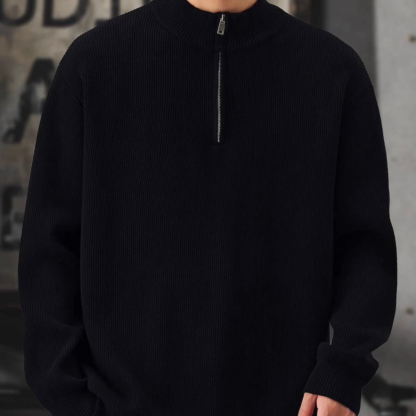 ハーフジップ スタンドカラー 厚手 セーター（3Colors）260016