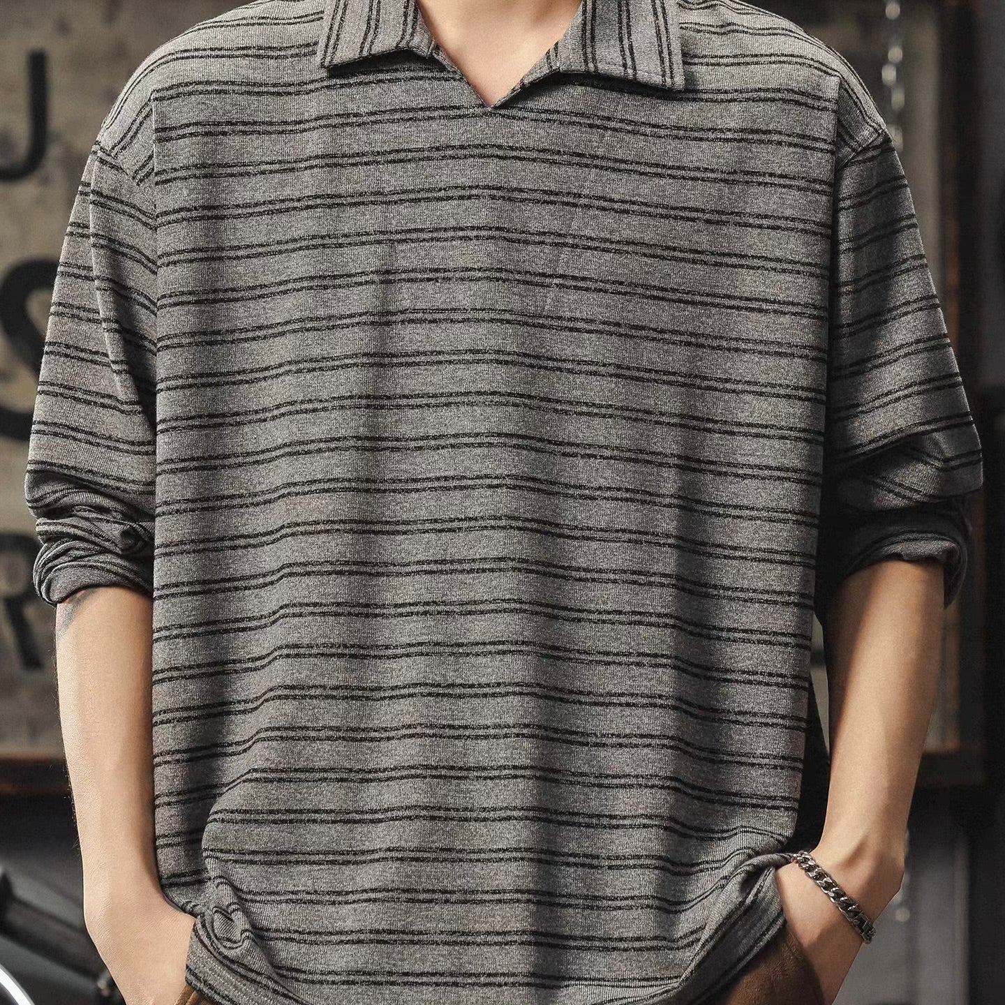 ルーズ ボーダー 長袖ポロシャツ（1Color）260155