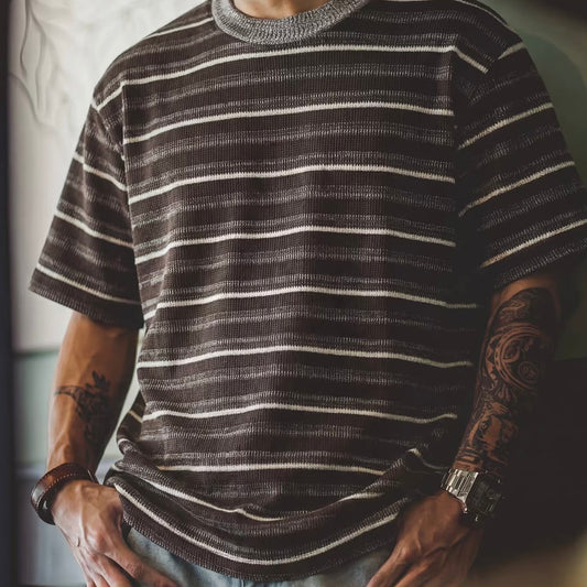 マルチボーダー ニットTシャツ)（2Colors）260268