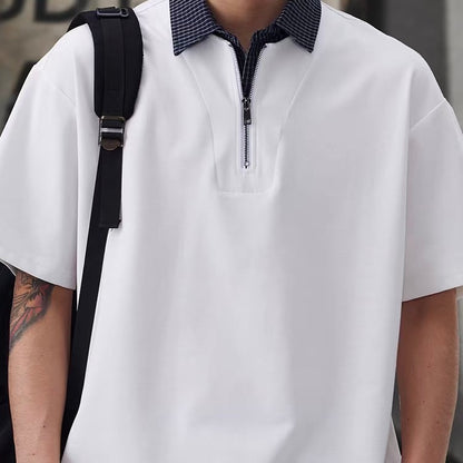 チェック襟付き ハーフジップポロシャツ（3Colors）260154