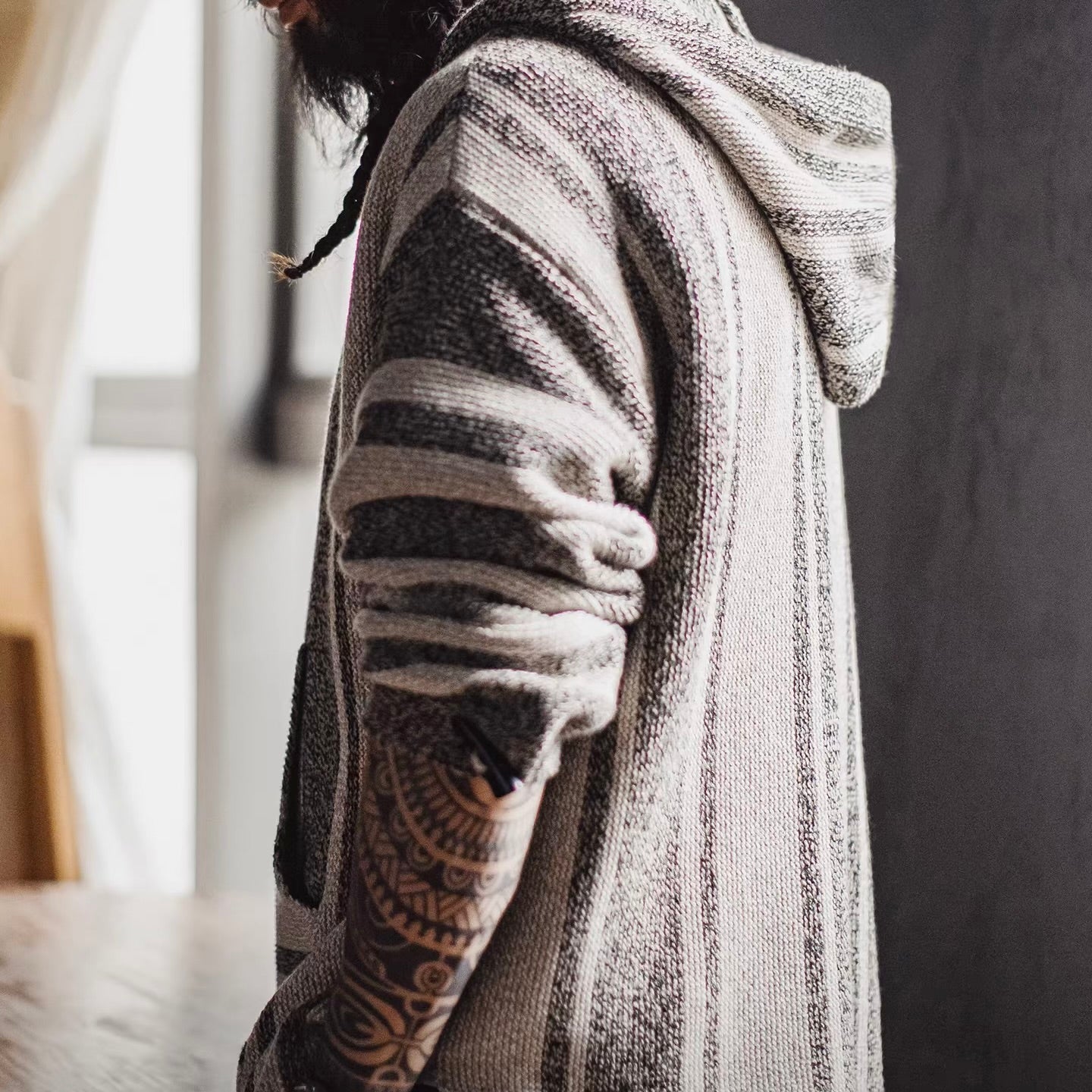 ストライプ フード付ニットプルオーバー（1Color）251092