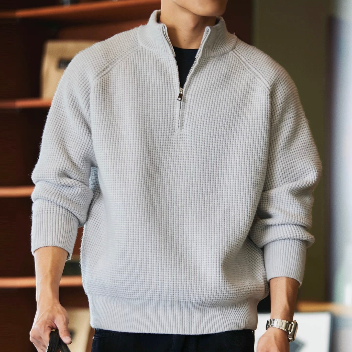 ヘビーウェイト ハーフジップ ニットプルオーバー（2Colors）250975