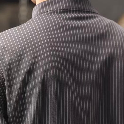 ストライプ ハーフボタン スタンドカラーシャツ（2Colors）260172