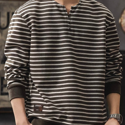 ヘンリーネック ボーダー 長袖Tシャツ（3Colors）260202