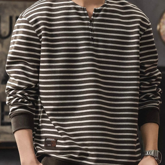 ヘンリーネック ボーダー 長袖Tシャツ（3Colors）260202