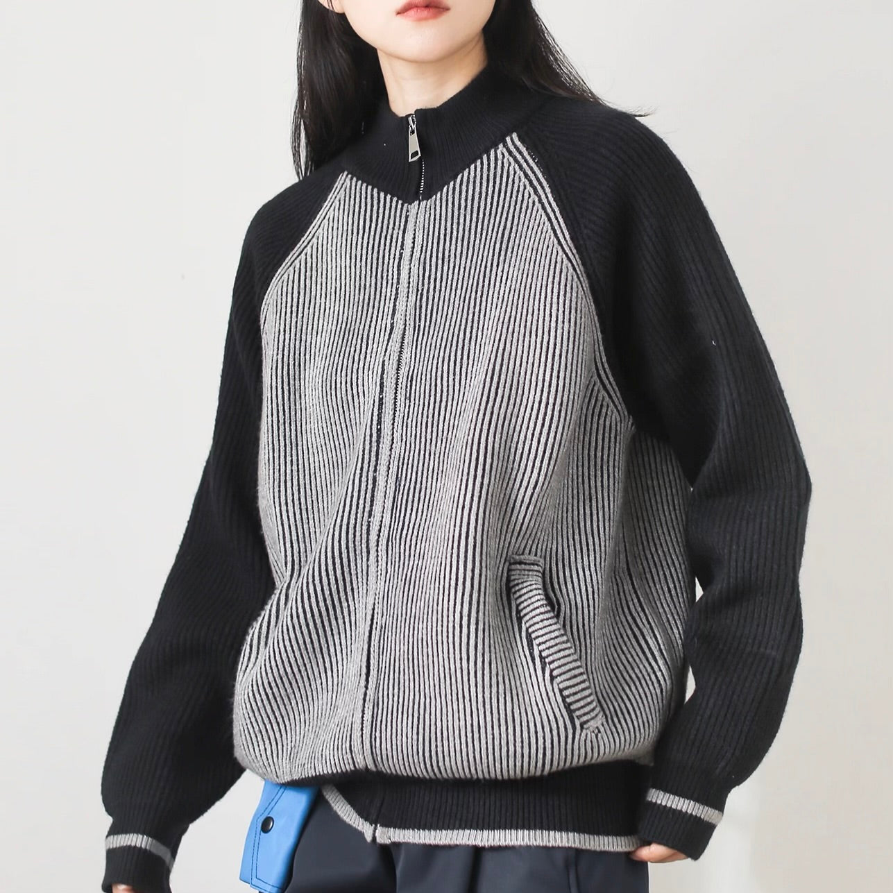 ストライプ スタンドカラー ニットプルオーバー（1Color）250982