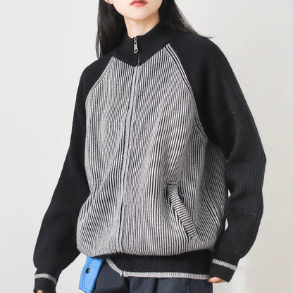 ストライプ スタンドカラー ニットプルオーバー（1Color）250982