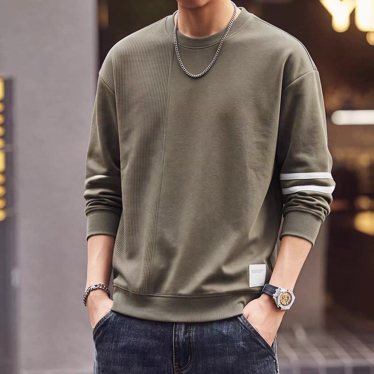 ラインデザイン アシンメトリー スウェットシャツ（4Colors）260753