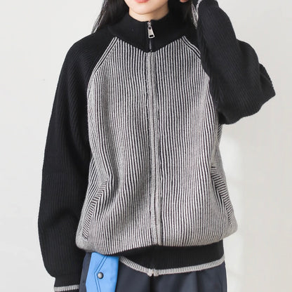 ストライプ スタンドカラー ニットプルオーバー（1Color）250982