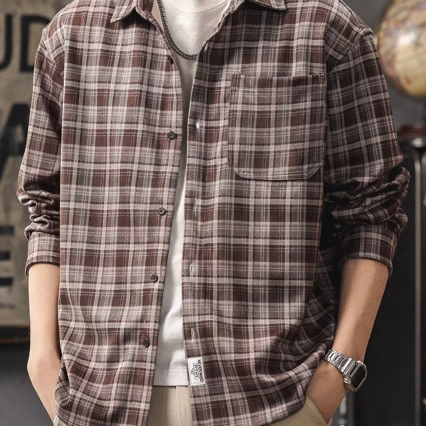 胸ポケット付 レトロチェックシャツ（2Colors）260175