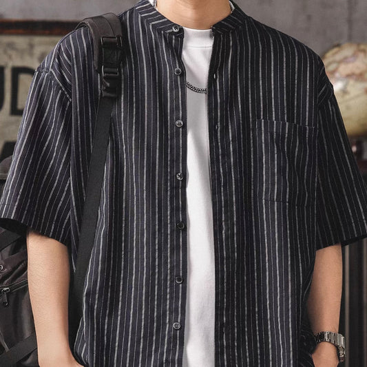 ストライプ スタンドカラー 半袖シャツ（1Color）260302