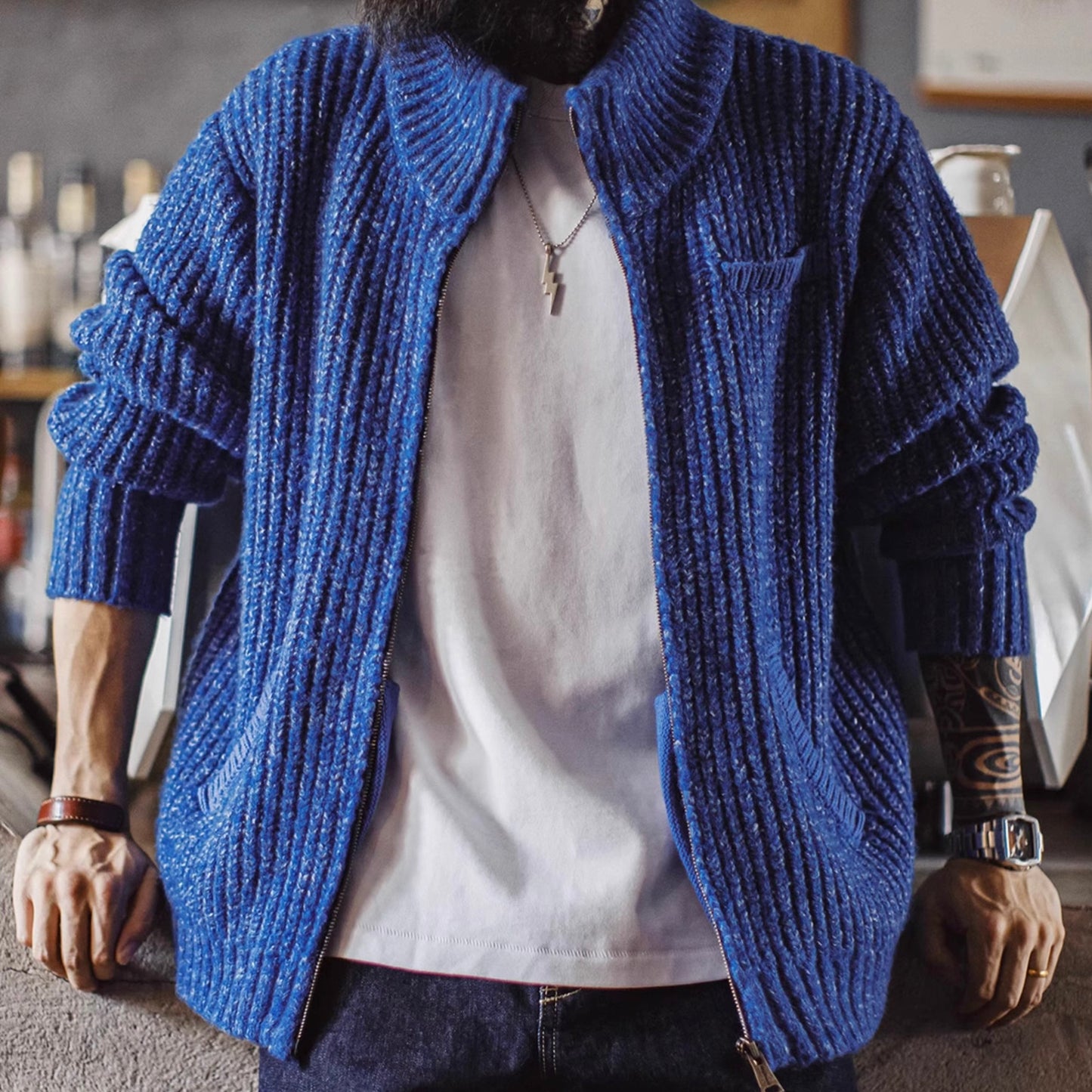 スタンドカラー ダブルジップ カーディガン（1Color）251006