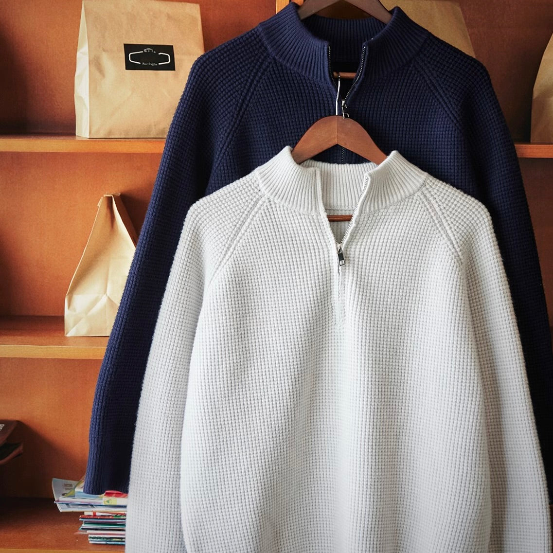 ヘビーウェイト ハーフジップ ニットプルオーバー（2Colors）250975