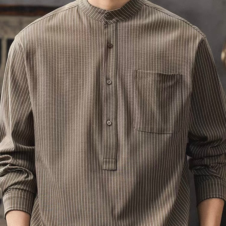 ストライプ ハーフボタン スタンドカラーシャツ（2Colors）260172