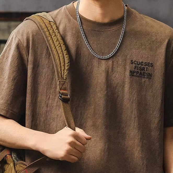 ウォッシュ加工 レタープリントTシャツ（2Colors）260205