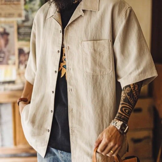 ナチュラル オープンカラー 半袖シャツ（3Colors）260281