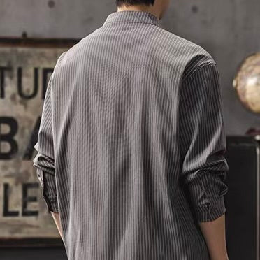 ストライプ ハーフボタン スタンドカラーシャツ（2Colors）260172