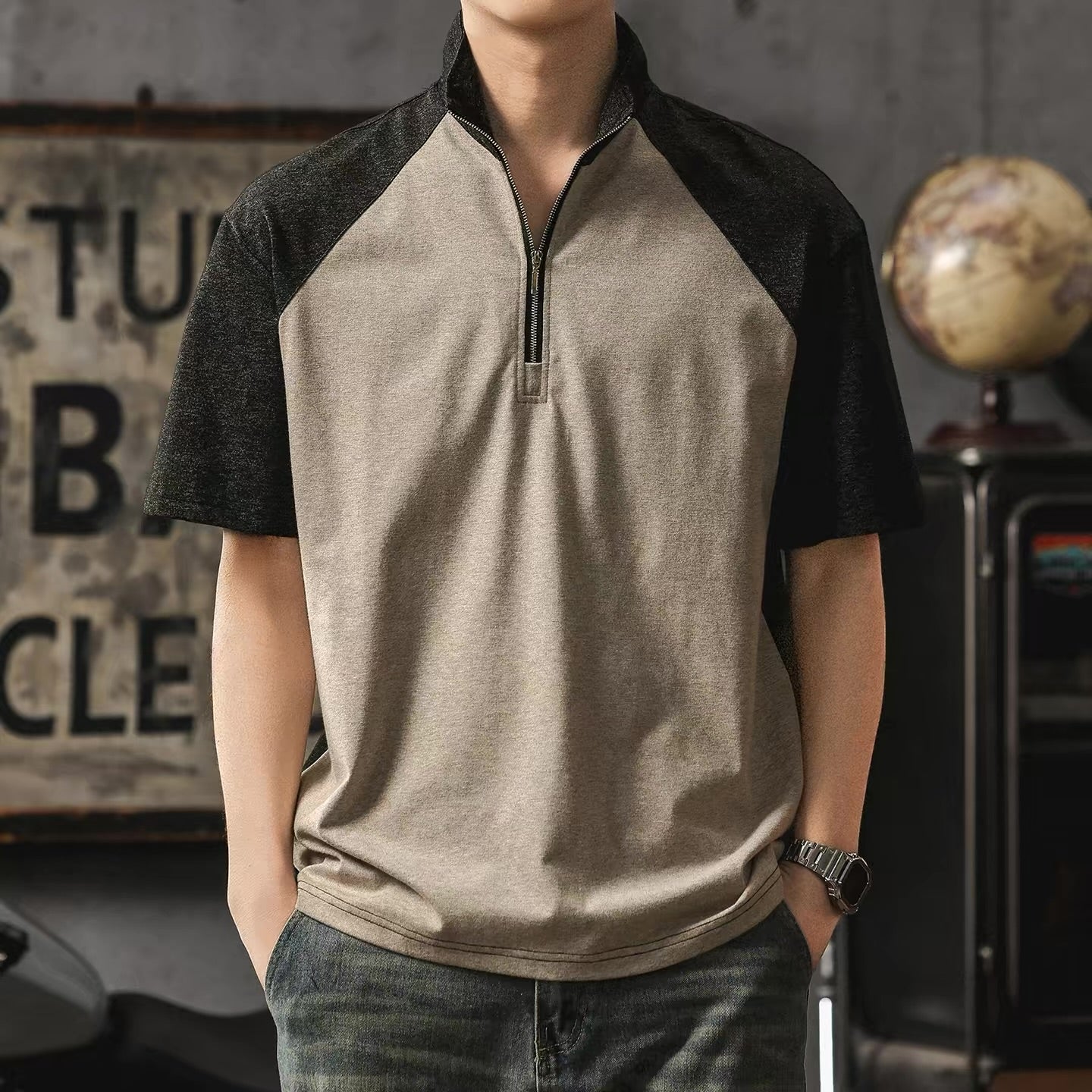 スタンドネック バイカラー Tシャツ（3Colors）260203