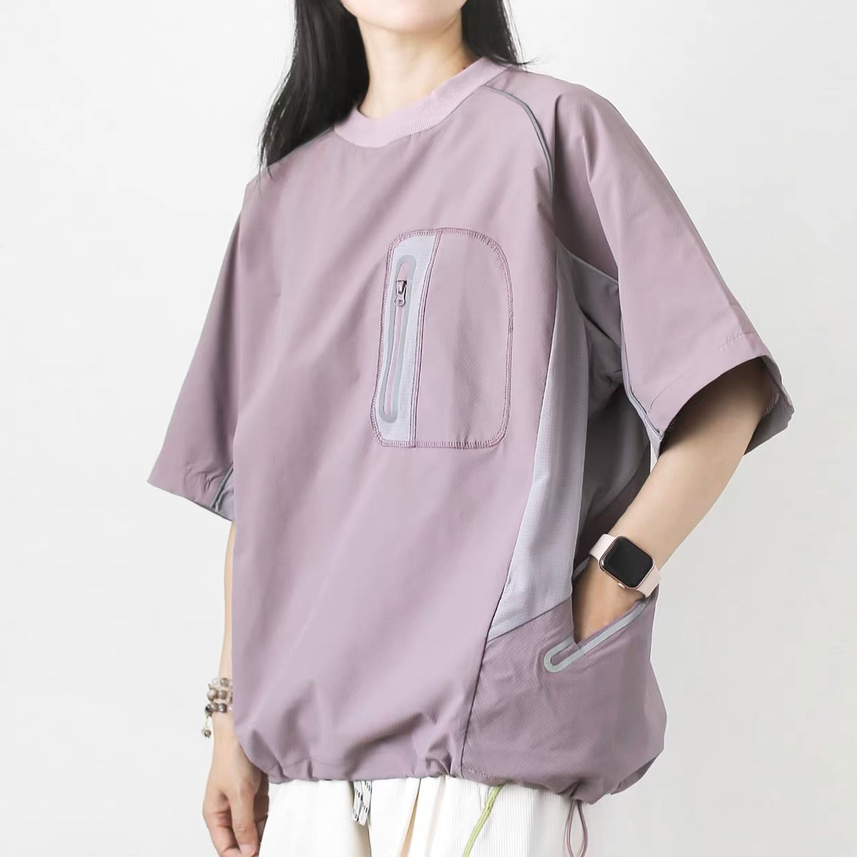 裾ドローコード 胸ポケット付 スポーツTシャツ（2Colors）260441
