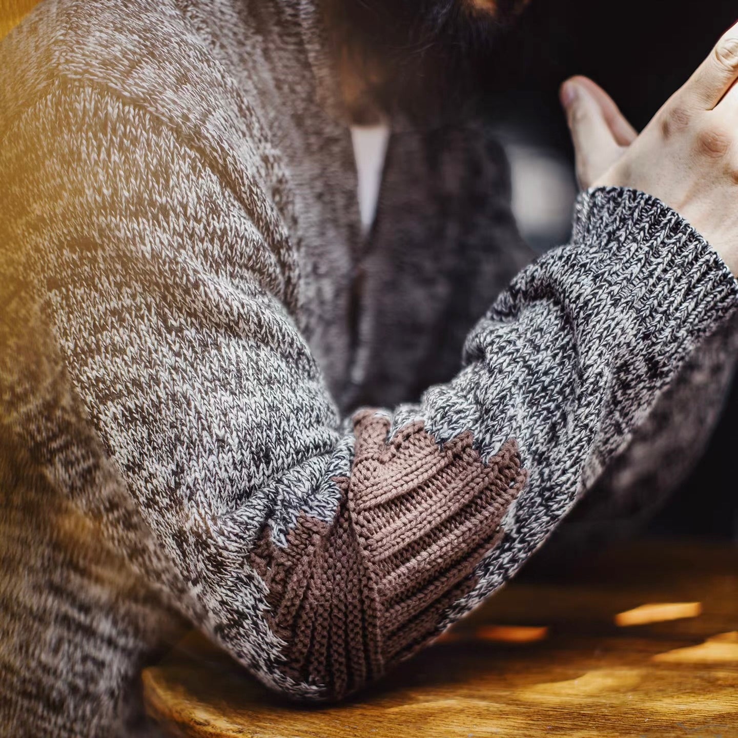 ショールカラー パッチワーク ニットプルオーバー（1Color）251080