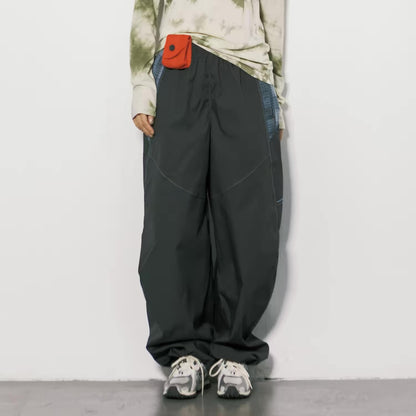 パッチワーク チェック 裾ドローコード ワイドパンツ（5Colors）260759