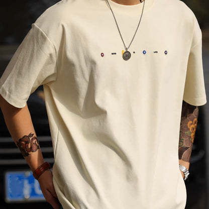 ワンポイント刺繍 ドロップショルダーTシャツ（4Colors）260626