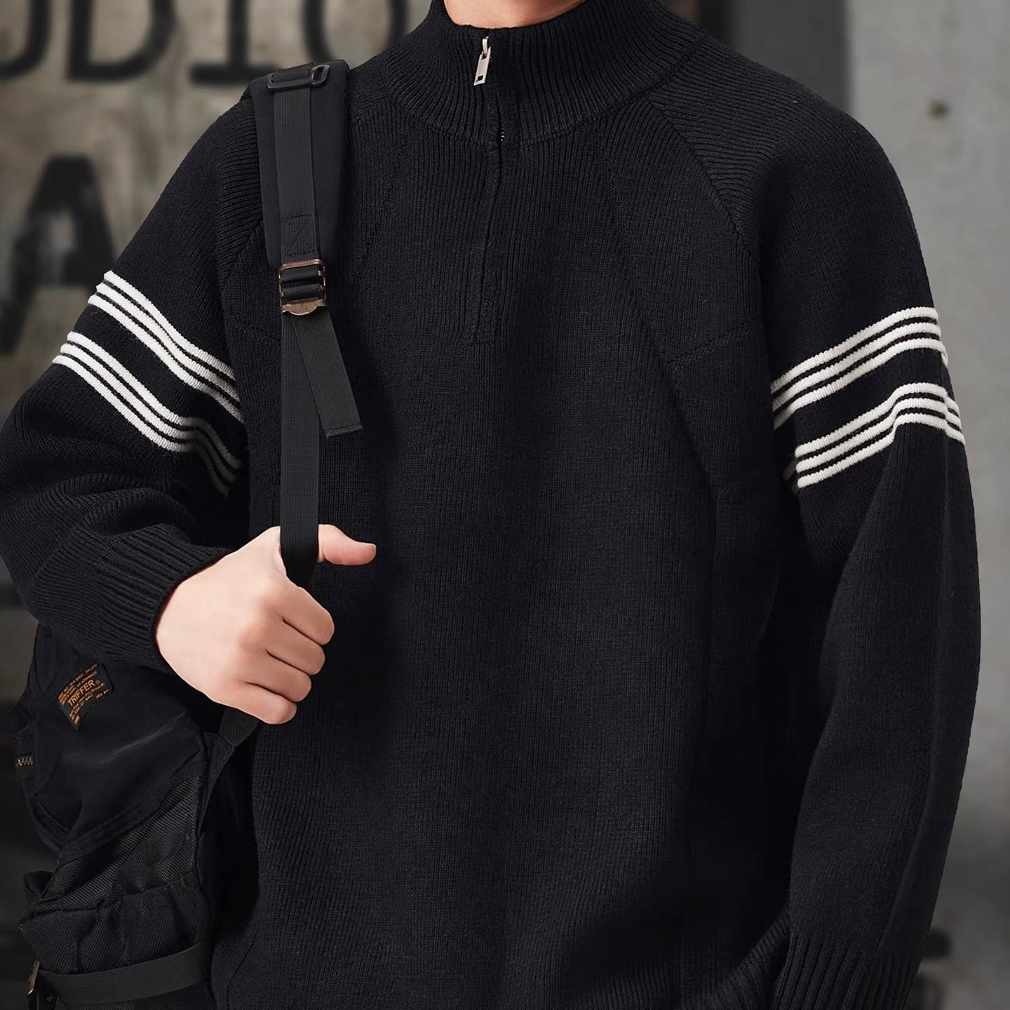 ラインデザイン ハーフジップ セーター（3Colors）251078